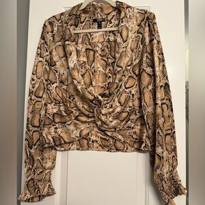Aqua Brown and Tan Snake Print Blouse size S